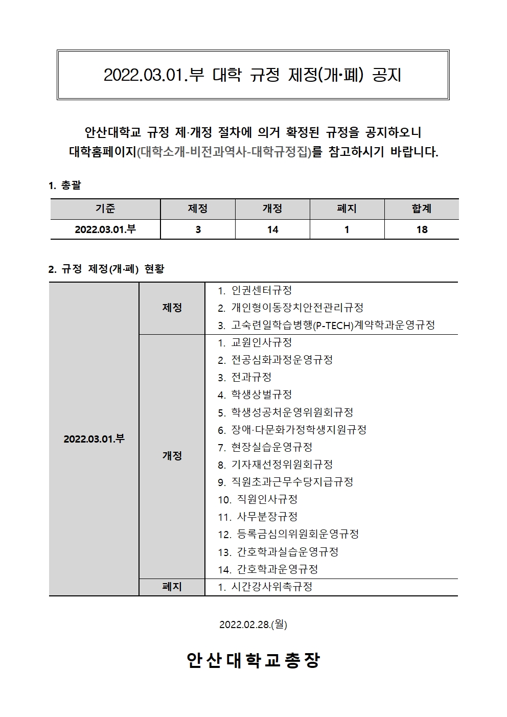 2022.03.01.부 대학 규정 제.개정 공지-아래글 참조